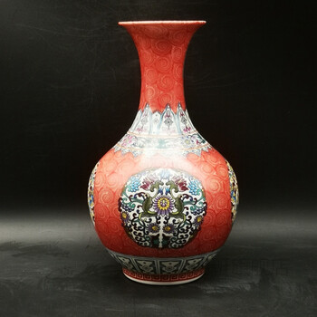 老物件真品老物件收藏清乾隆珐琅彩满工团花纹赏瓶古玩古董真品老物件