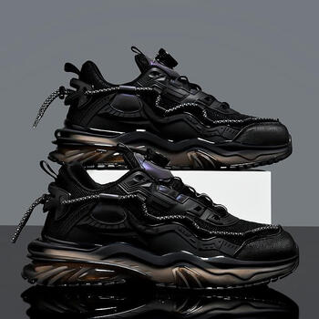 老爹鞋男冬季厚底耐磨休闲运动潮鞋秋季黑武士旋转纽扣百搭跑步鞋黑色