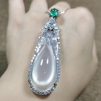 埃沃琪马达加斯加高冰玉髓银吊坠金枝玉叶项链佛520礼物送送女友送