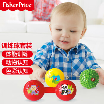 费雪（Fisher-Price）新生儿训练球套装 儿童玩具球小皮球(宝宝摇铃按摩哑铃球)F0905