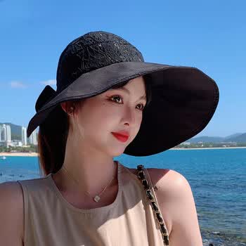 诺芝萌 镂空遮阳帽子 女士夏季太阳帽户外空顶大沿沙滩帽 大檐优雅