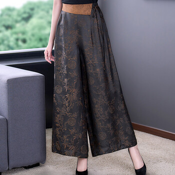 中年妇女夏天休闲裤直筒裤重磅真丝阔腿裤女高腰妈妈气质蚕丝垂感长裤
