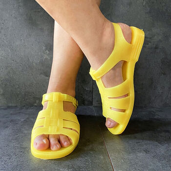 确不凡老式凉鞋80年代老式经典士塑料凉鞋夏季怀旧黄色胶鞋防滑耐穿平