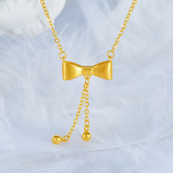 hyever蝴蝶结圆珠5g黄金项链女士999足金锁骨一体链虎年生日礼物 999