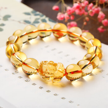 千弗高端珠宝黄水晶手链手串转运貔貅男女士款情侣手链水晶520礼物