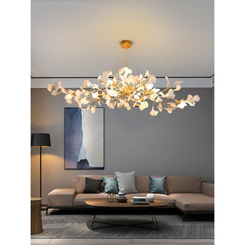 酒店悬空大吊灯 轻奢客厅餐厅灯复式楼陶瓷银杏叶酒店大堂别墅楼梯中