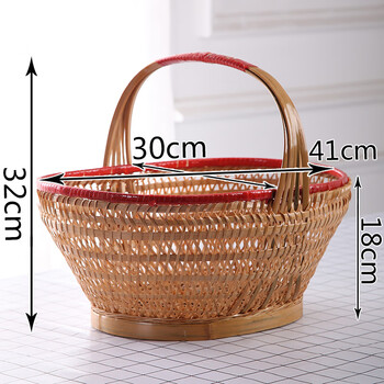 精编家用竹篮手提买菜篮子竹编厨房放鸡蛋手工编织水果框小收纳筐 深