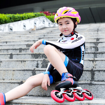 短道速滑服长袖儿童连体分体速度轮滑平衡车服装 蓝色 xs