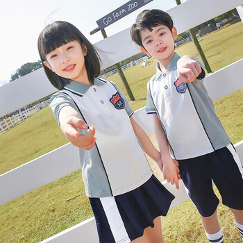园服夏装短袖儿童校服套装小学生幼儿园毕业照服装班服定制 男蓝白色