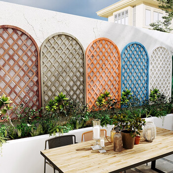 花架隔断花园院子装饰防腐木篱笆围墙护栏弧形网格栅栏宽90x高120白色