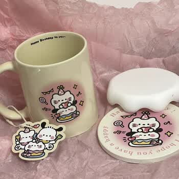 彩色缤纷小狗马克杯子ins高颜值咖啡杯卡通陶瓷杯可爱情侣早餐杯渐变