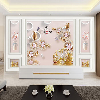 粟慄8d立体花鸟自带边框电视背景墙壁纸2021新款客厅影视墙布装饰壁画