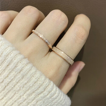 日韩版简约基本款磨砂钛钢镀玫瑰金细款宽食指戒指女尾戒韩国 宽款美