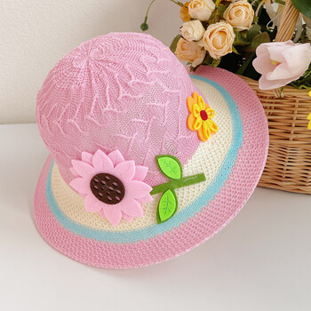 儿童可爱花朵夏季大檐编织帽女童遮阳帽草帽太阳帽小女孩防晒渔夫帽子