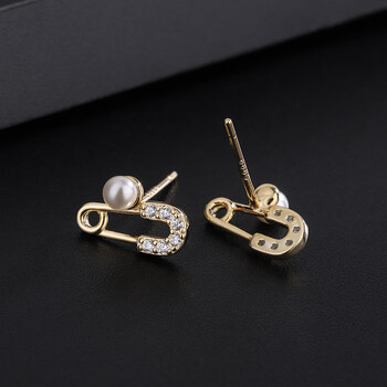 ticifys999回形针珍珠耳钉女镶钻别针精致耳环韩版流行饰品耳饰电黄
