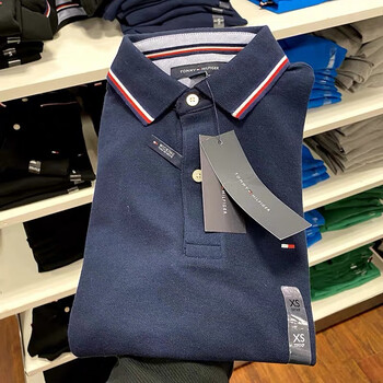 tommyhilfiger美国汤米男夏休闲简约短袖polo衫条纹翻领t恤海军蓝xl码