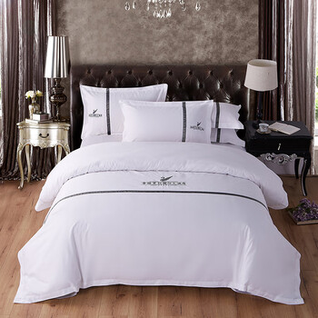 远嘉妮酒店床上用品棉白色床单被套被子民宿五星级宾馆四件套创意 绣