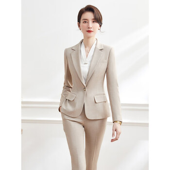 szhg香港潮牌明星同款西装套装西服外套女士春夏女神范米色正装面试商