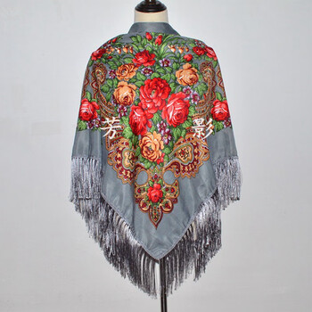 俄罗斯民族风大方巾春秋百搭围巾女茶卡盐湖旅游拍照流苏披肩两用