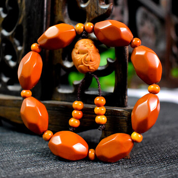 光珠核雕橄榄胡手串男女文玩佛珠手链念珠橄榄核十八棱搭配小和尚单圈