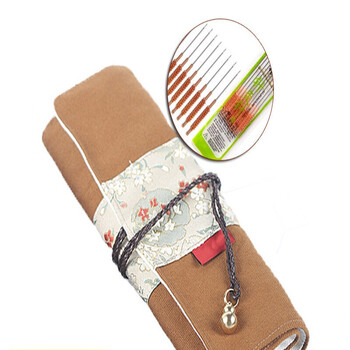 仿古针灸包 针袋中国风复古针具收纳袋便携包 针灸收纳包 烟栗棕