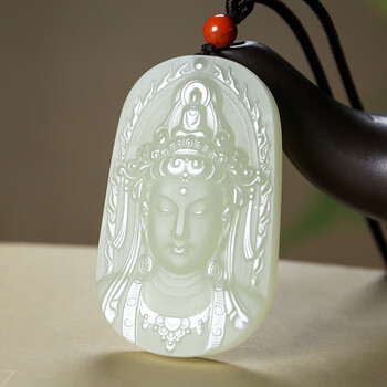 幸福神和田玉吊坠男士观音玉牌 浅青玉湖水绿观世音菩萨玉石挂件
