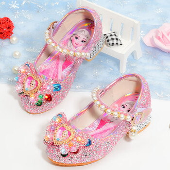 女童高跟单鞋儿童冰雪奇缘公主鞋小女孩艾莎水晶皮鞋 528高跟艾莎粉色