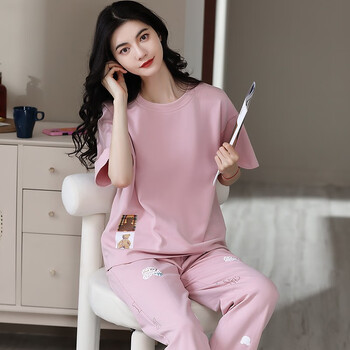 夏季短袖长裤可外穿甜美家居服青年学生薄款套装女士夏款居家服两件套