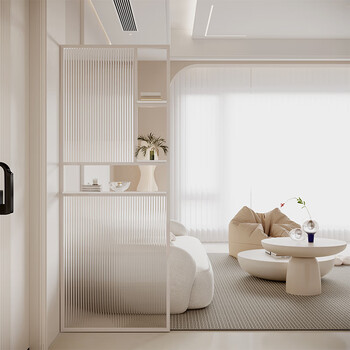 基梵迪极简奶油风钢化玻璃屏风隔断客厅进门玄关沙发遮挡装饰 全国