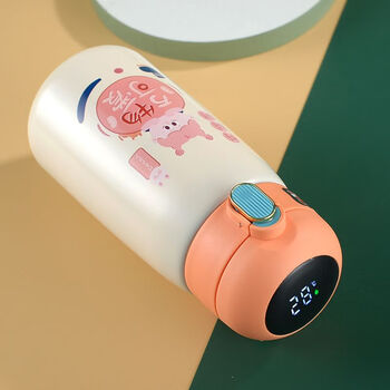 保温杯女孩男士学生智能测温水杯车载办公泡茶杯橙色万物可爱420ml