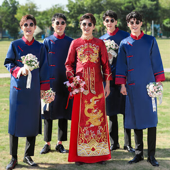 伴郎服套装中式伴郎礼服中式婚礼伴郎服伴郎服中式秋冬季兄弟装搞笑