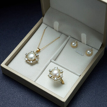 黛钻凰星 礼盒套装珍珠项链手链耳钉三件套 送妈妈送婆婆见面礼 首饰