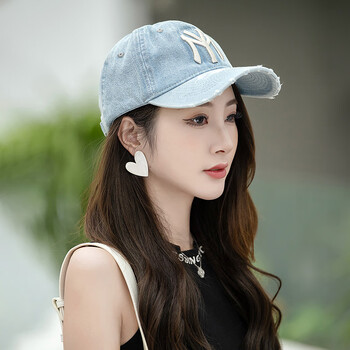 佰里牧帽子女夏季韩版潮流百搭磨破牛仔鸭舌帽春秋软顶遮阳防晒棒球帽