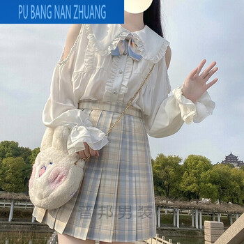 jk制服套装女高中生水手服大码露肩雪纺长袖衬衫萝莉少女生上衣l服装