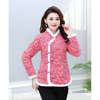 东北花衣服长袖大花袄驼绒加绒民族风碎花过年服中年女白毛边旗袍衣 6