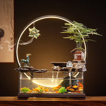 新款创意超白玻璃造景生态鱼缸客厅小型迷你办公室桌面小鱼缸套装 水