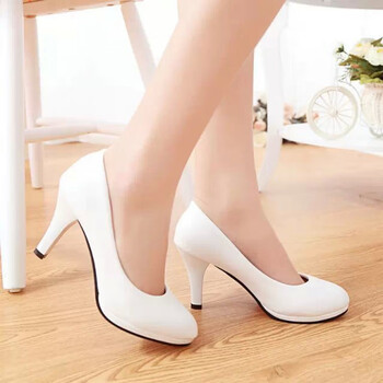 高跟鞋女不累脚3cm单鞋高根3公分工作上班鞋白色学生礼仪女耐水台-5-7