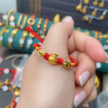 惜涵宝宝黄金手链古法小金珠红绳转运珠足金手镯婴儿满月金饰金元