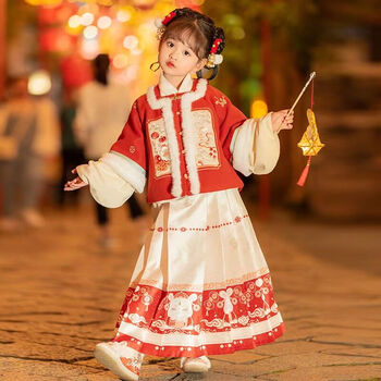 待婉正版汉服秋冬款2022新年加绒加厚汉服新款宝宝兔年拜年服玉兔迎春