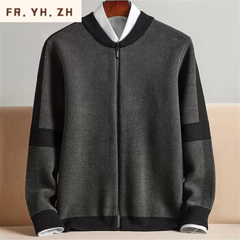 fryhzh梵玛新款男士毛衣外套圆领休闲时尚针织开衫条纹拉链灰色s码120