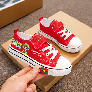 女童帆布鞋春秋透气女学生韩版帆布鞋女童休闲布鞋鞋小女孩红色24码内