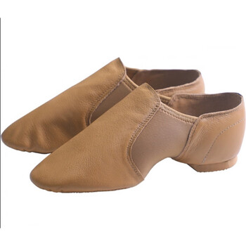 芭蕾舞鞋儿童男女可穿弹力布真皮爵士鞋教师舞蹈鞋室内超柔 驼色19a