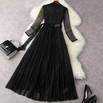 黑色连衣裙优雅显瘦百褶气质长裙女装名媛大摆裙子赫本小香风 黑色 s