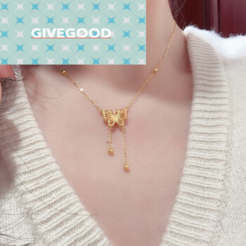 givegood六一儿童节黄金蝴蝶结流苏套链女新999足金在逃公主项链锁骨