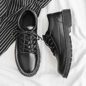 黑色英伦风商务正装青年圆头西装马丁大头鞋子黑色h55暗面39标准码