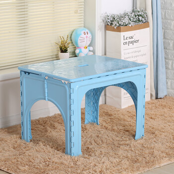 儿童桌折叠子塑料便携式学习小书桌宝宝写字吃饭画画幼儿园台桌椅蓝色