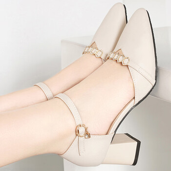 凉鞋女包头包后跟凉鞋高跟鞋夏季粗跟中跟水钻一字带女鞋新款气质外穿