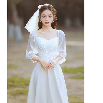 麦斯贝思白色晚礼服女宴会气质领证登记小白裙平时可穿法式裙子夏季