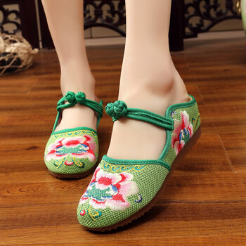 勒多漫因民族绣花鞋坡跟包头拖鞋亚麻刺绣布鞋牛筋底增高鞋拖女鞋凉拖
