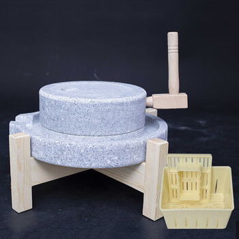 戴劲创意摆件手摇磨盘老石磨小石磨复古石头摆件 上30下40含架盒